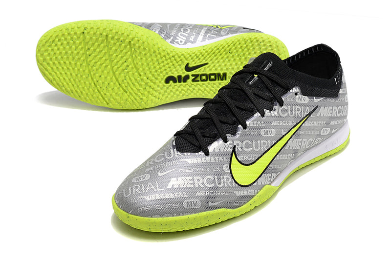 Chuteira Nike Futsal Air Zoom Mercurial Vapor 15 Elite IC - Cinza/Verde