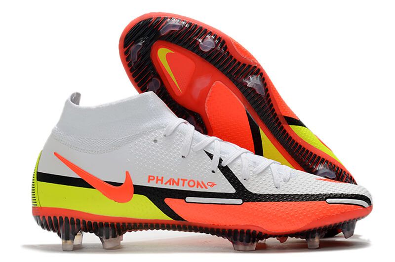 Chuteira Nike Phantom GT2 Dynamic Fit Elite FG - Branco/Laranja/Amarelo